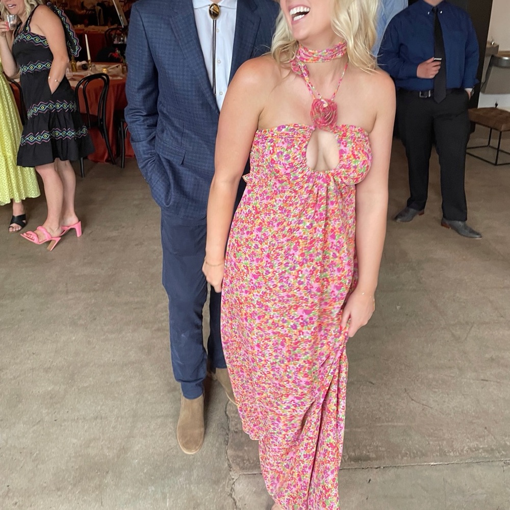 For Love & Lemons Pink Floral Maxi Dress